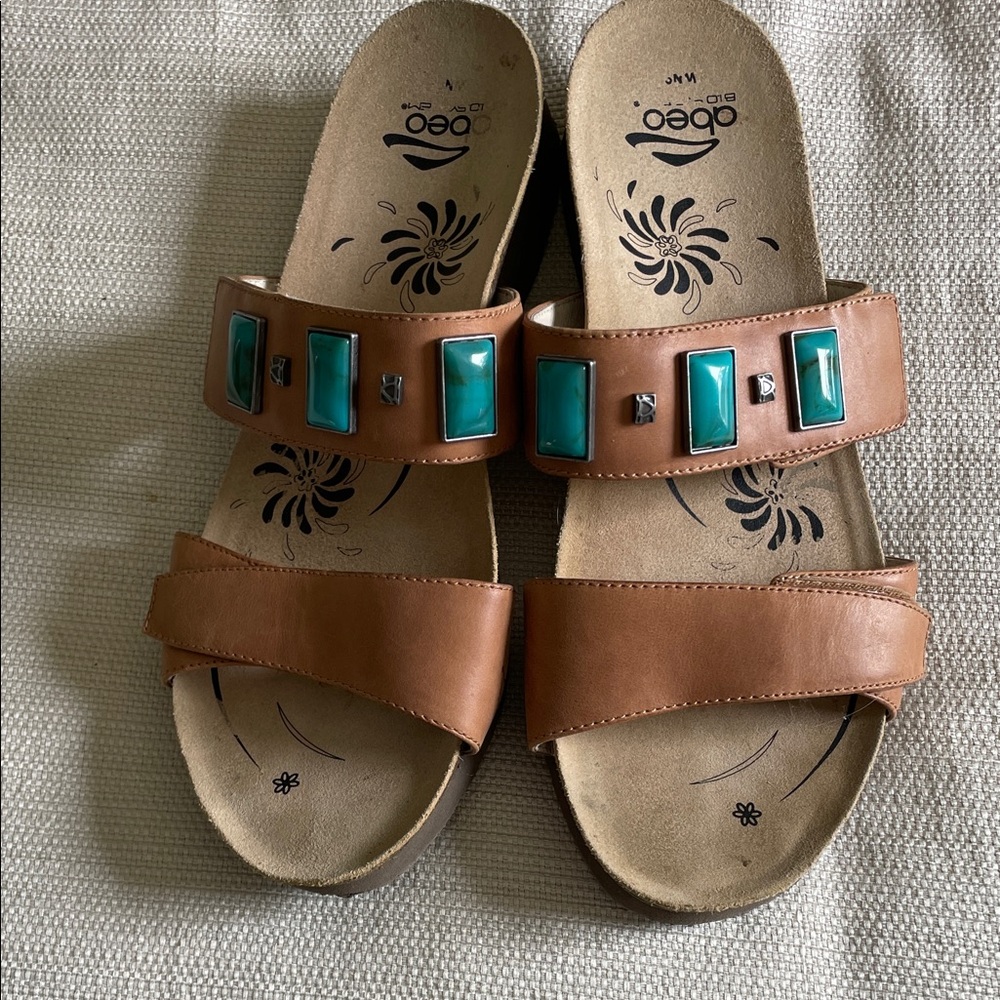 Abeo Brown Sandals with Turquoise Accents